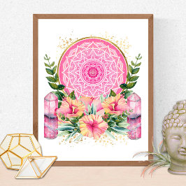 Roze Mandala Crystal Flowers Yoga Reiki Spa Boho Poster
