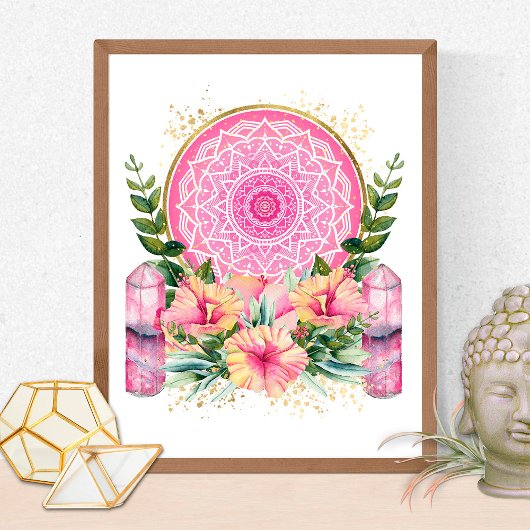 Roze Mandala Crystal Flowers Yoga Reiki Spa Boho Poster