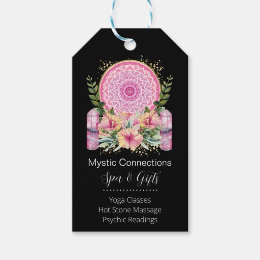 Roze Mandala Crystals Flower Energy Yoga Reiki Spa Cadeaulabel (Voorkant)