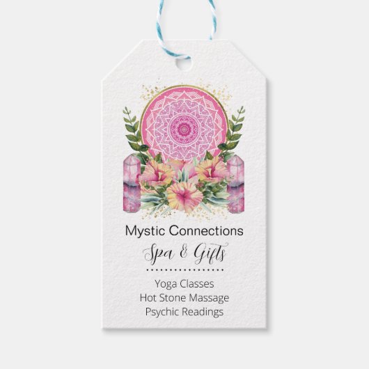 Roze Mandala Crystals Flower Energy Yoga Reiki Spa Cadeaulabel (Voorkant)