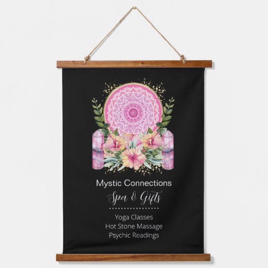 Roze Mandala Crystals Flower Energy Yoga Reiki Spa Hangend Wandkleed (Voorkant)