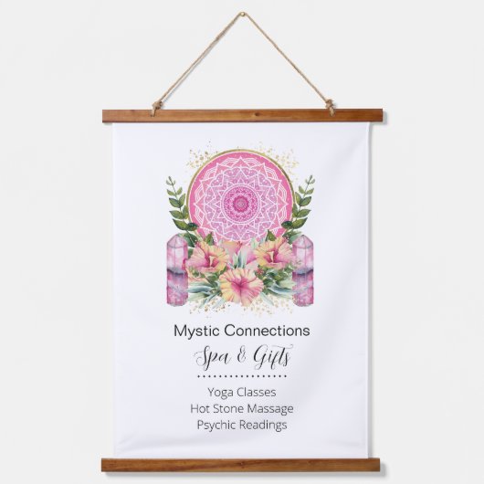 Roze Mandala Crystals Flower Energy Yoga Reiki Spa Hangend Wandkleed (Voorkant)