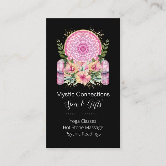 Roze Mandala Crystals Flower Energy Yoga Reiki Spa Visitekaartje (Voorkant)
