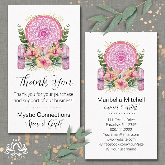 Roze Mandala Crystals Yoga Reiki Spa Dank je Visitekaartje