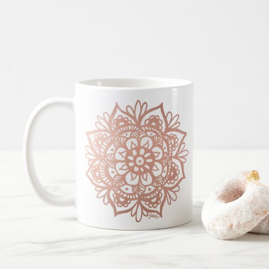 Roze Mandala Flower Koffiemok (Met donut)