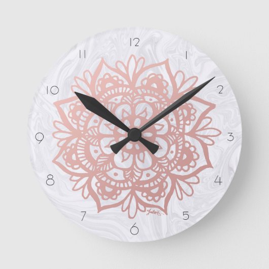 Roze Mandala Flower White marble Wall klok (Voorkant)