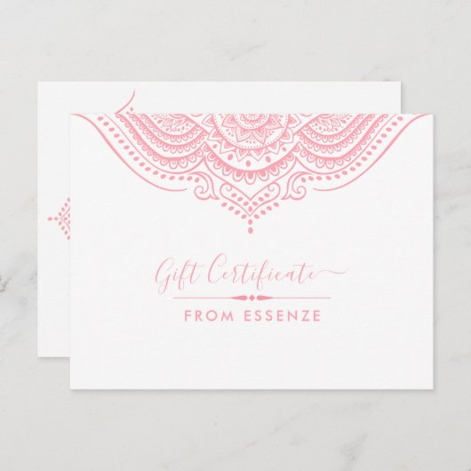 Roze Mandala Gift Certificate Design Briefkaart (Voorkant / Achterkant)