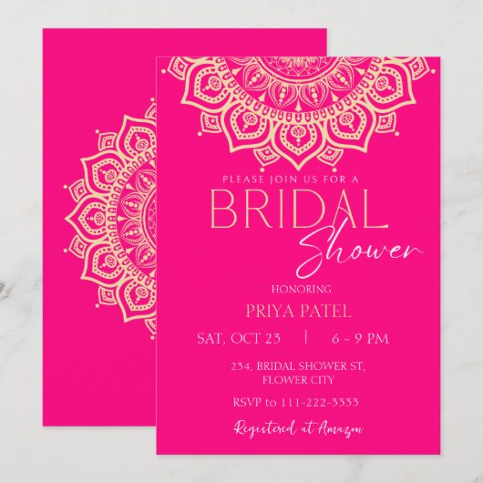 Roze Mandala Indiaas Mehndi Aziatisch Vrijgezellen Kaart (Voorkant / Achterkant)