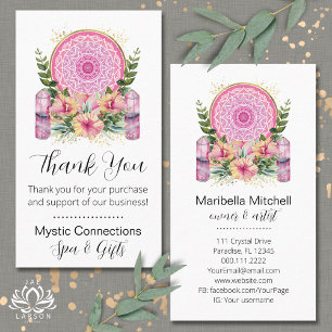 Roze Mandala Kristallen Yoga Reiki Spa Bedankt Visitekaartje