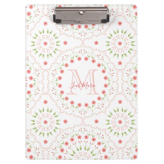Roze Mandala Monogram Stijlvol Klembord (Voorkant)