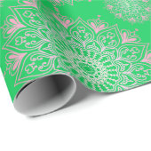 roze mandala op groen | cadeaupapier (Rol Hoek)