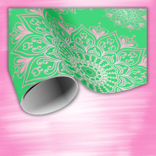 roze mandala op groen   cadeaupapier