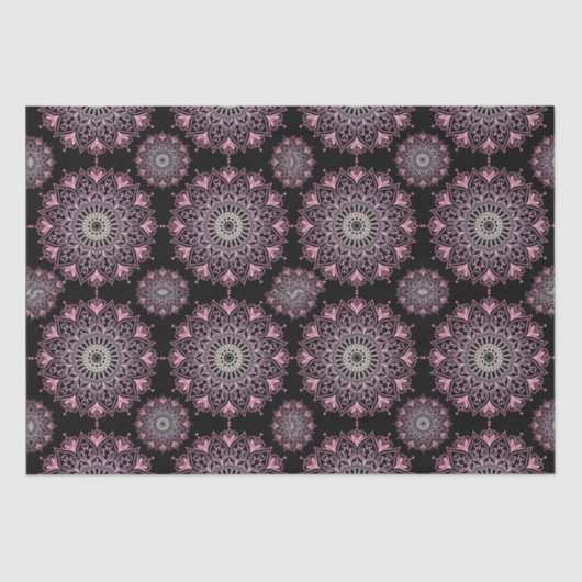  roze mandala op zwart | tissuepapier (Voorkant)