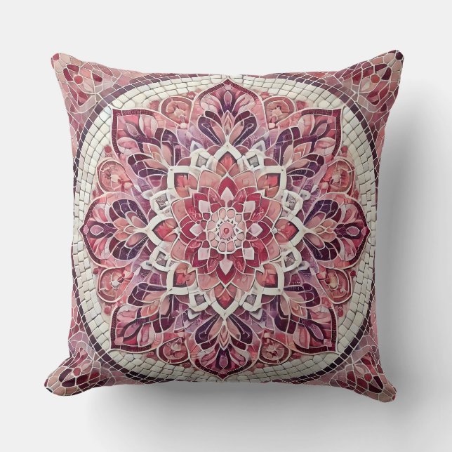 Roze mandala patroon: zachte mozaïek kunst kussen (Voorkant)
