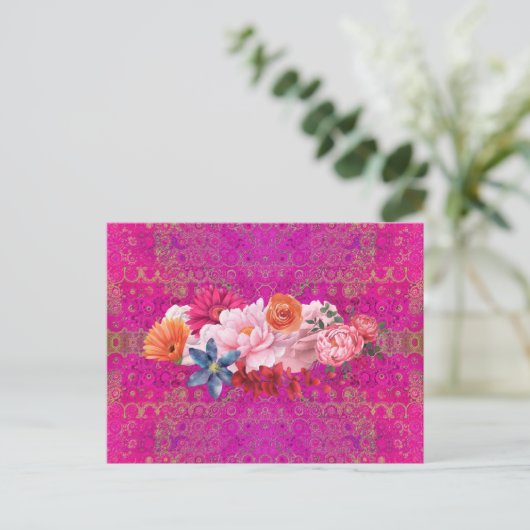 Roze Mandala Pattern Flower Bouquet Briefkaart (Staand voorkant)