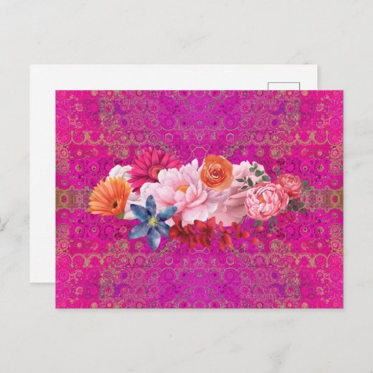 Roze Mandala Pattern Flower Bouquet Briefkaart (Voorkant / Achterkant)