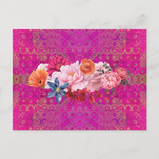 Roze Mandala Pattern Flower Bouquet Briefkaart (Voorkant)