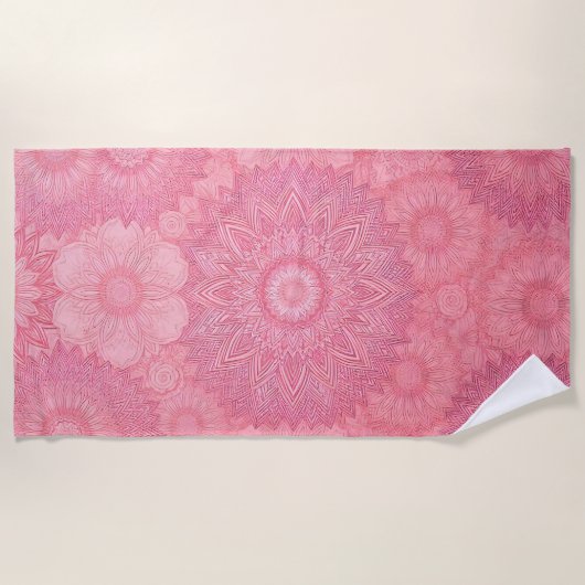Roze Mandala Print Strandlaken (Voorkant)