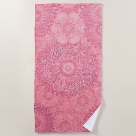 Roze Mandala Print Strandlaken (Voorkant)
