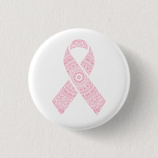 Roze Mandala Ribbon Breast Cancer | Pin-Button Ronde Button 3,2 Cm (Voorkant)
