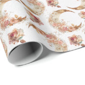 Roze manen en bloemen cadeaupapier (Rol Hoek)