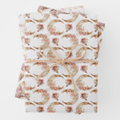 Roze manen en bloemen inpakpapier vel (In situ)