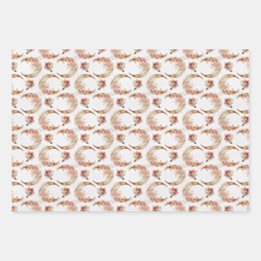 Roze manen en bloemen inpakpapier vel (Voorkant)