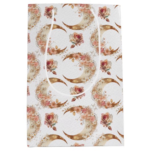 Roze manen en bloemen medium cadeauzakje (Voorkant)