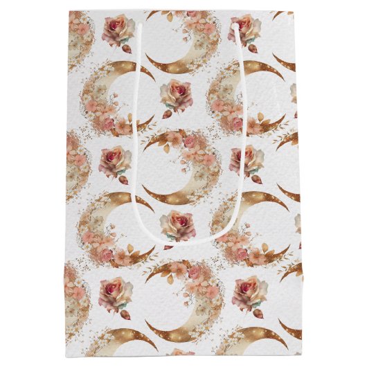 Roze manen en bloemen medium cadeauzakje (Achterkant)