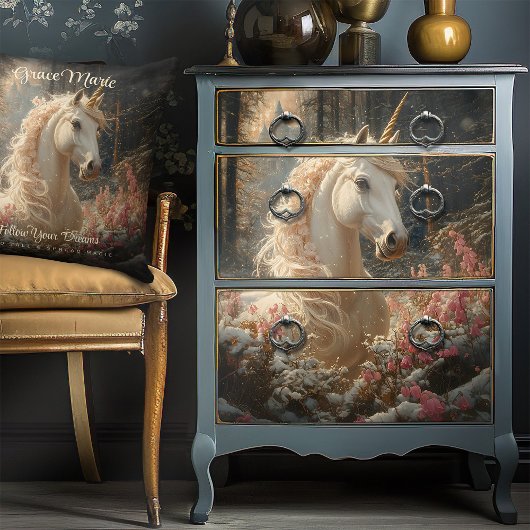 Roze Manen Witte Eenhoorn Winter Sprookjeskasteel Tissuepapier