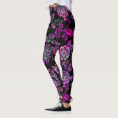 Roze manie, gestileerd, moderne bloemen leggings (Links)