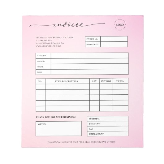 Roze Manuscript Kleine Bedrijfs de Factuur van de  Notitieblok (Voorkant)