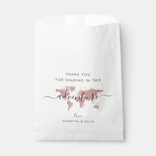 Roze Map World Adventure Travel Thema Bedankzakje (Voorkant)