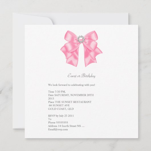  roze marathday White Diamond Bow Kaart (Achterkant)