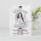 Roze Marble Blue Gold Photo Graduparty Kaart (Staand voorkant)