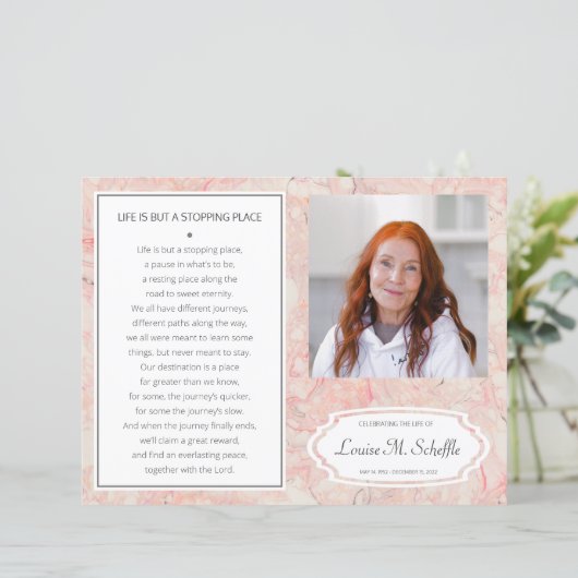 Roze Marble Celebration of Life Funeral Programme (Staand voorkant)