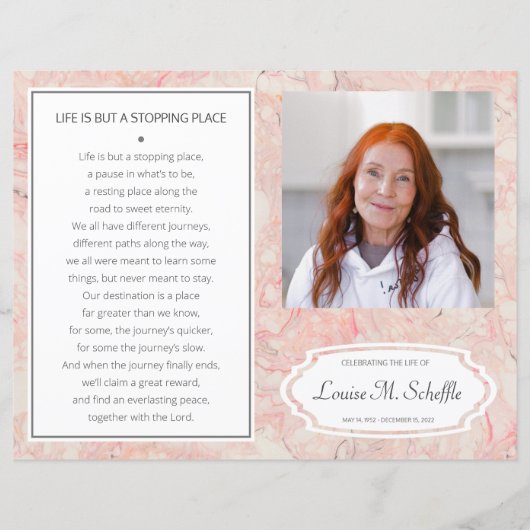 Roze Marble Celebration of Life Funeral Programme (Voorkant)