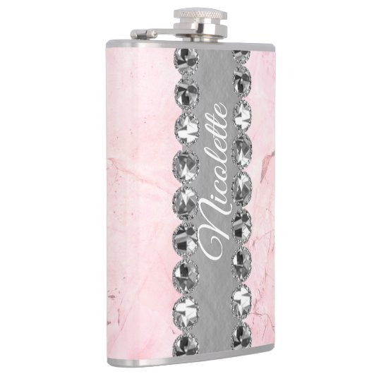 Roze Marble Diamond Bling Heupfles (Rechts)