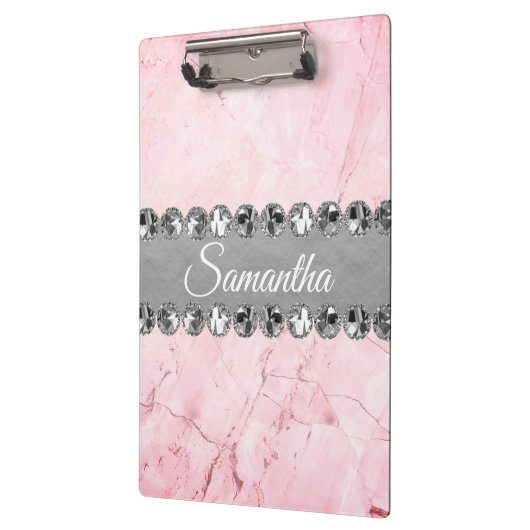 Roze Marble Diamond Bling Klembord (Links)