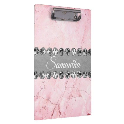 Roze Marble Diamond Bling Klembord (Rechts)