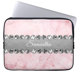 Roze Marble Diamond Bling Laptop Sleeve
