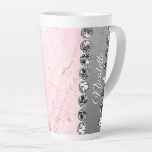 Roze Marble Diamond Bling Latte Mok (Rechterhoek)