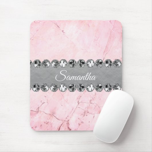 Roze Marble Diamond Bling Muismat (Met muis)