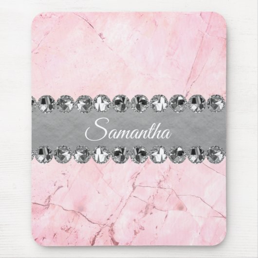 Roze Marble Diamond Bling Muismat (Voorkant)