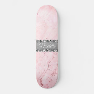 Roze Marble Diamond Bling Persoonlijk Skateboard