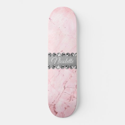 Roze Marble Diamond Bling Persoonlijk Skateboard (Voorkant)
