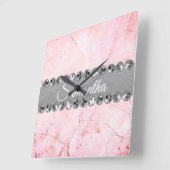 Roze Marble Diamond Bling            Vierkante Klok (Hoek)