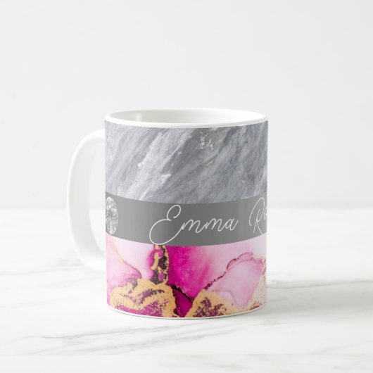 Roze Marble Diamond Glitter Name Mok (Voorkant links)