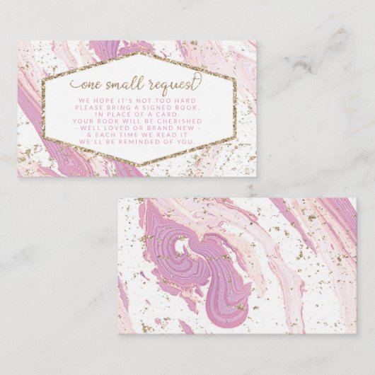 Roze Marble Faux Gold Glitter Book Request Informatiekaartje (Voorkant / Achterkant)