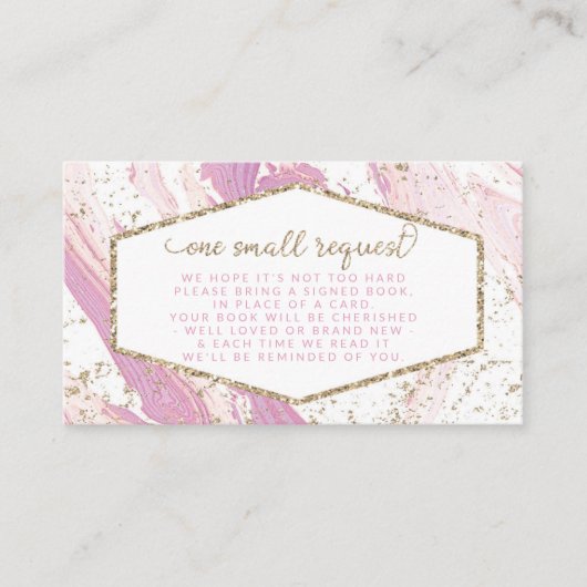 Roze Marble Faux Gold Glitter Book Request Informatiekaartje (Voorkant)